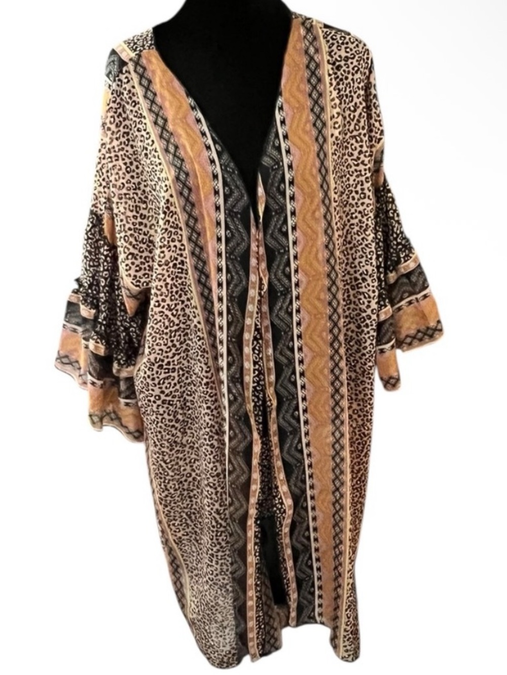 Democracy Plus Size Leopard Cardigan Kimono 0X/1X